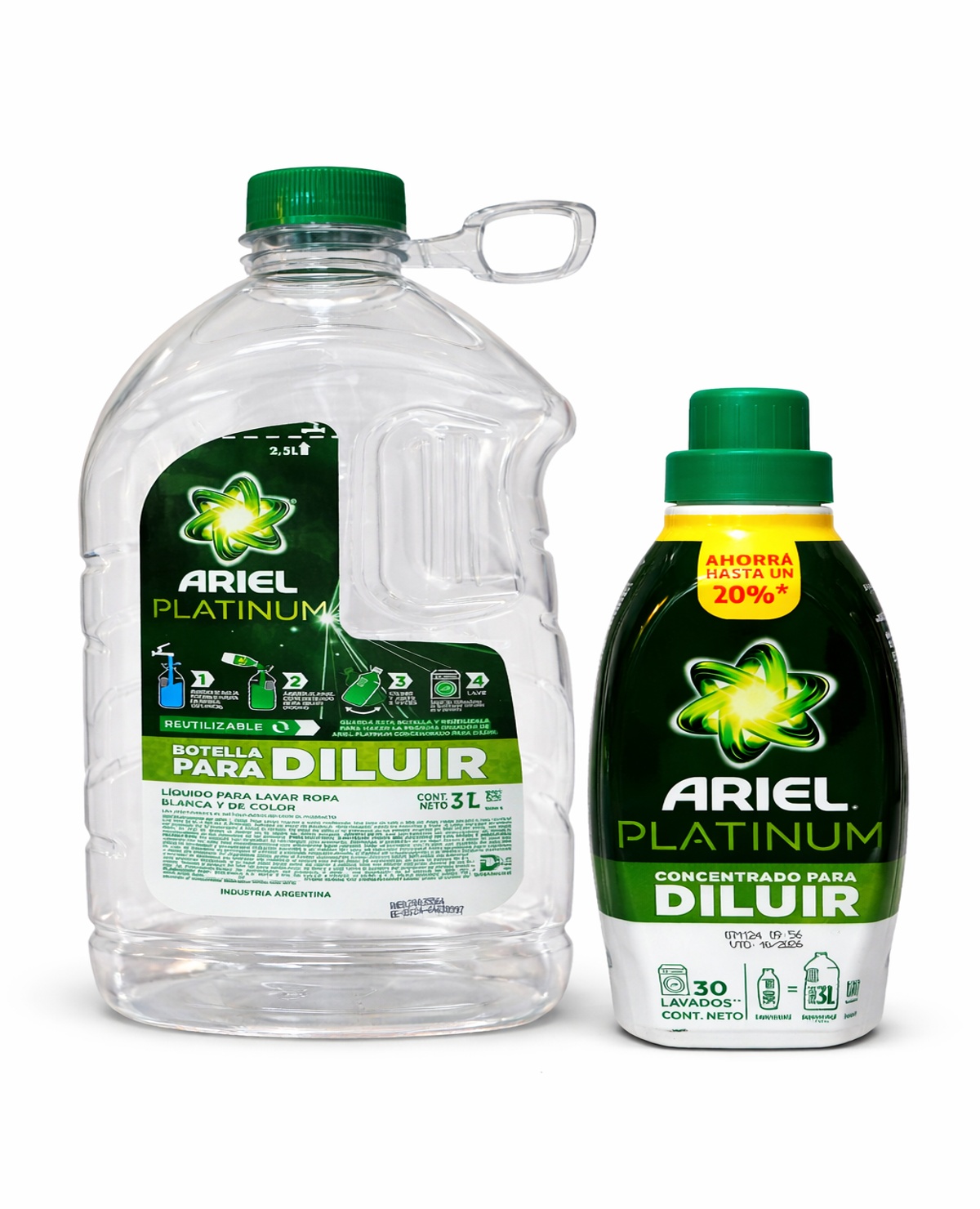 Jabon Liquido Ariel P/Diluir Platinum x 500 + Botella 3 Lt